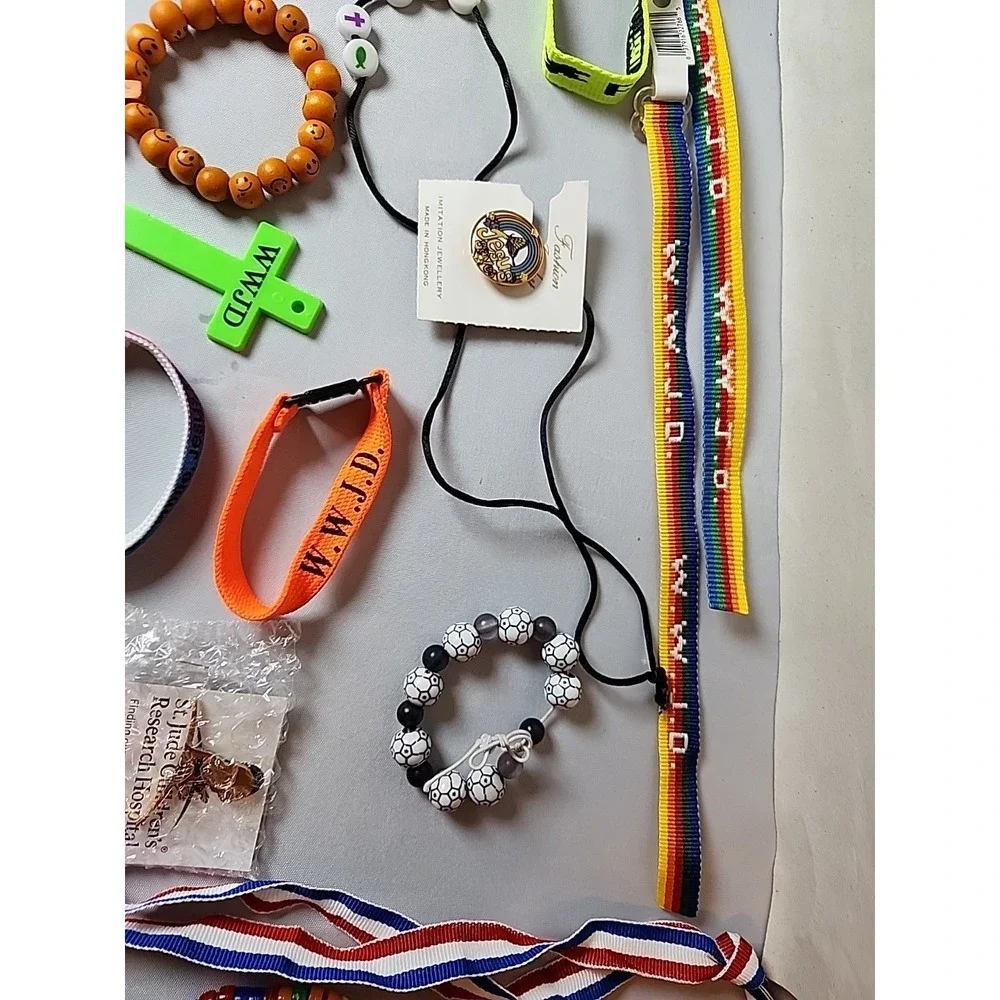 20+ Pcs Children's Costume Jewelry Jesus, WWJD, American Flag, Bracelets, Pins